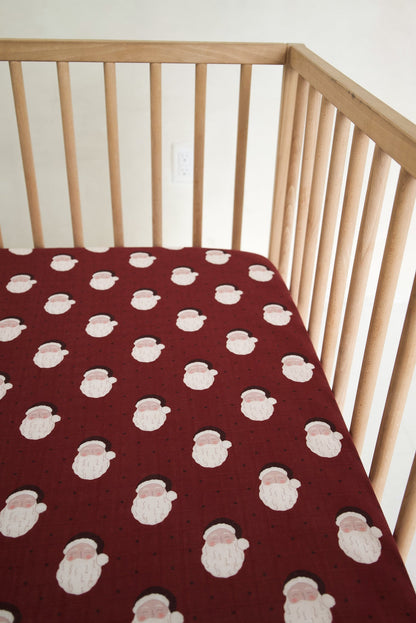 Muslin Crib Sheet | Vintage Santa