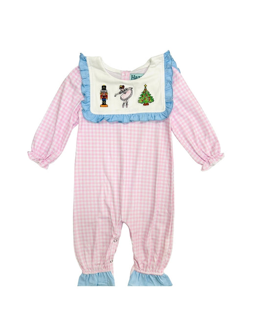 Hazel Blue Pink Check Nutcracker/Ballerina Applique Romper