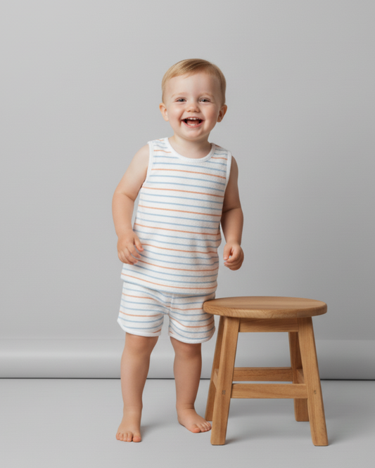 Organic Sleeveless Tee & Shorts Set - Cabana Stripes