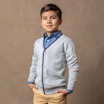 Tipped Cardigan with Elbow Patches