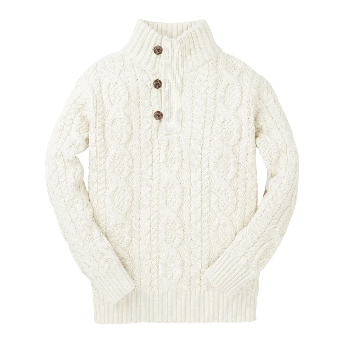 Organic Mock Neck Cable Sweater with Buttons