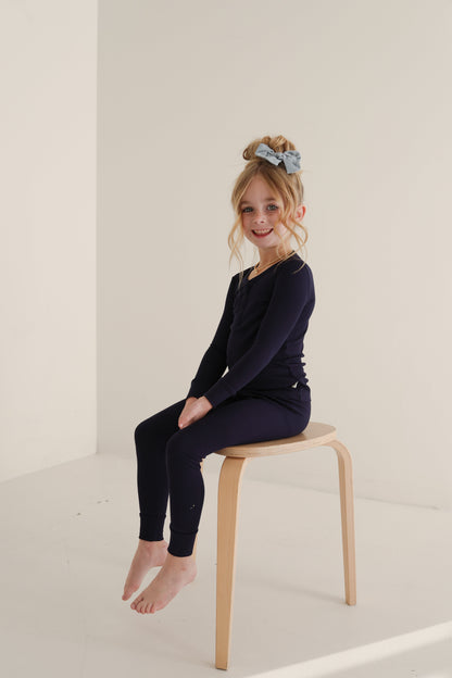 Bamboo Two Piece Pajamas | Blueberry Ribbed
