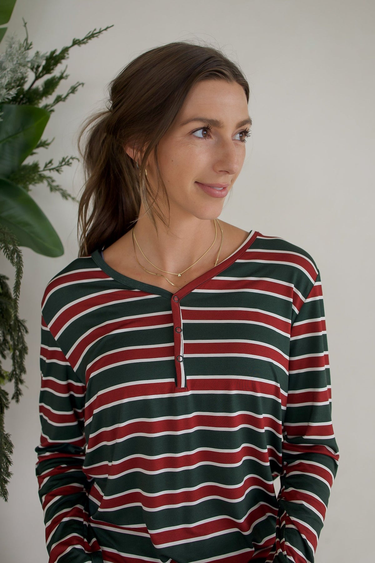Women's Long Sleeve Bamboo Pajama | Holiday Stripe