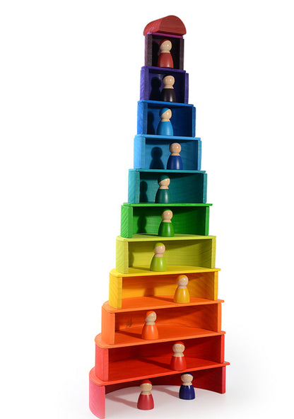 12-Piece Large Wooden Rainbow Stacking Blocks – Primary Colors | Pine or Linden Wood Options