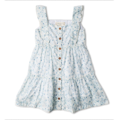 Organic Flutter Buttoned Tiered Dress - Ivy Floral