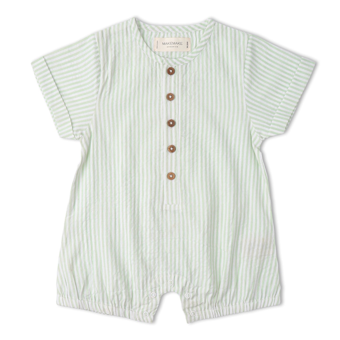Organic Short Bubble Romper - Basil Stripes