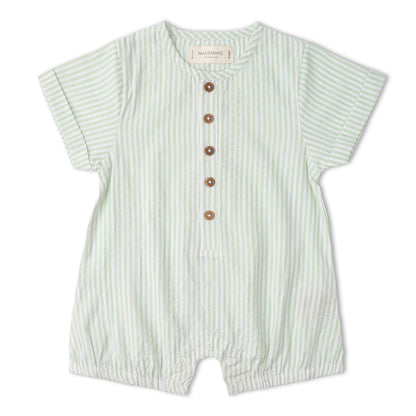 Organic Short Bubble Romper - Basil Stripes