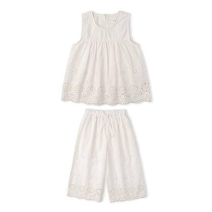 Organic Eyelet Top And Pant Set - Ivory Eyelet