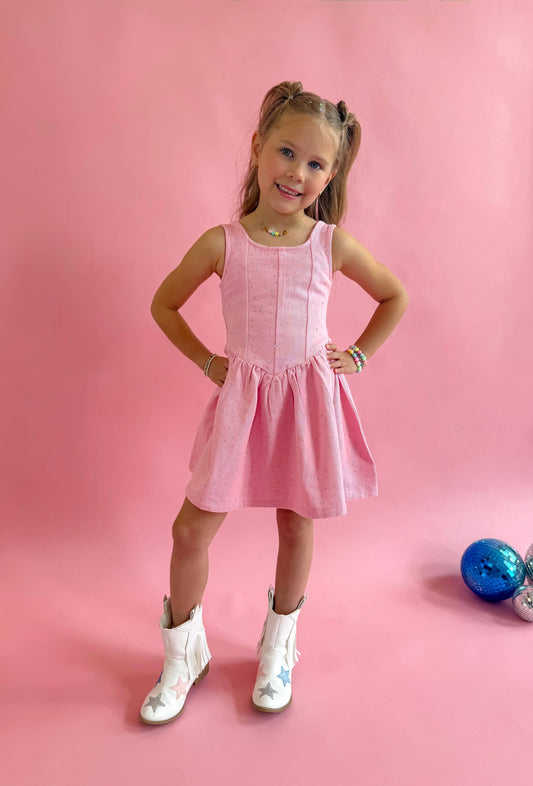 PREORDER | Pink Denim Sparkle Dress✨