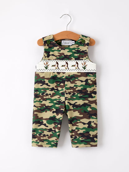 Camouflage Duck Smocking Embroidery Baby Boy Romper