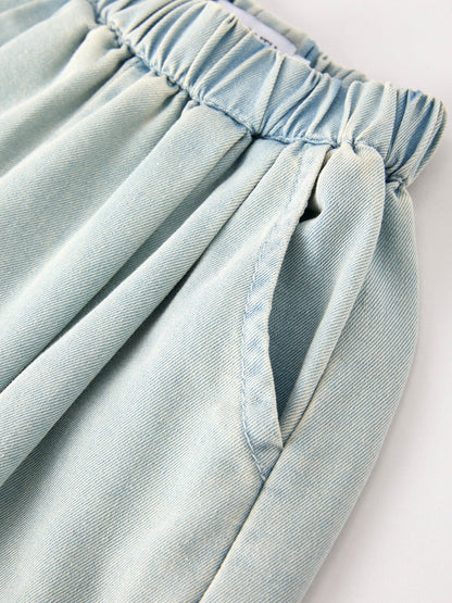 Summer Light Color Denim Lace Girls Set