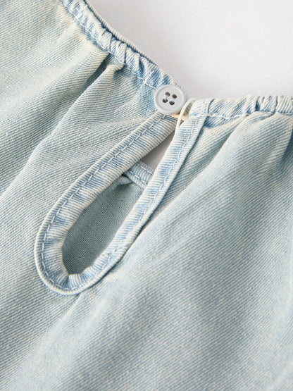 Summer Light Color Denim Lace Girls Set