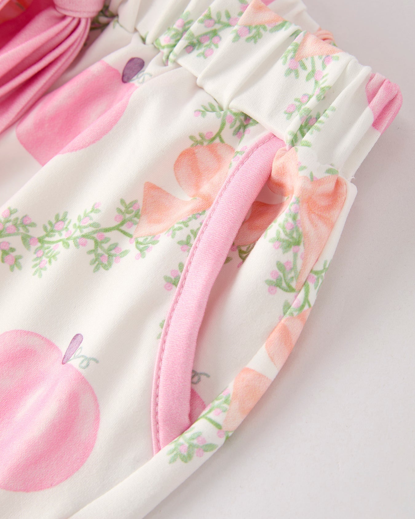 Fall Halloween Pumpkin Floral Print Long Sleeve Top Shorts Girls Pajama Set