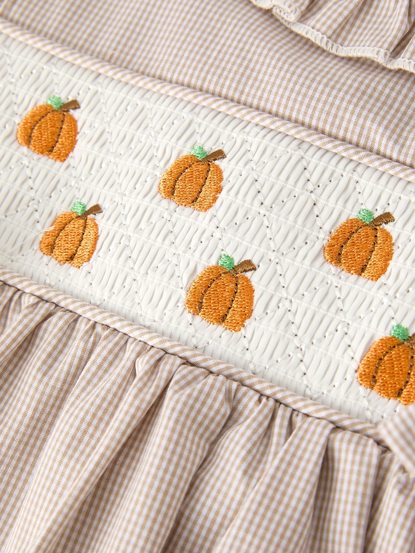 Fall Pumpkin Embroidery Smock Plaid Girls Dress