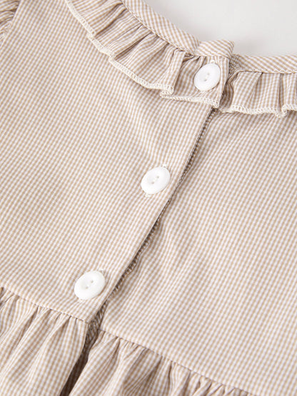 Fall Pumpkin Embroidery Smock Plaid Girls Dress