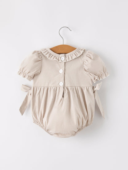 Fall Pumpkin Embroidery Smock Plaid Baby Girl Romper