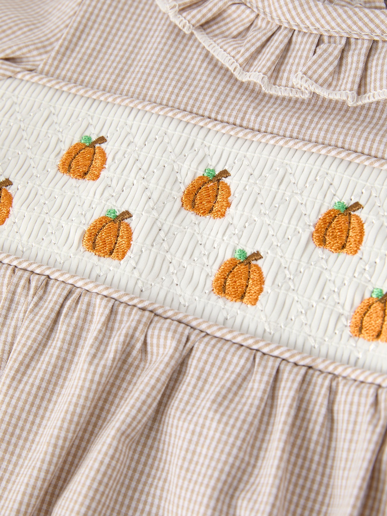 Fall Pumpkin Embroidery Smock Plaid Baby Girl Romper