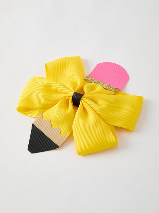 Back To School Pencil Bow 4.3 inch Hair Clip