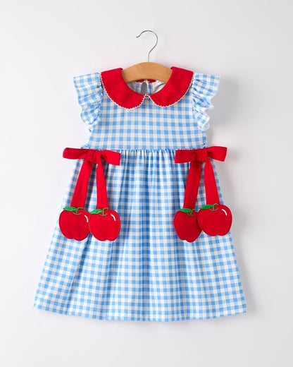 Back To School Girls Striped lapels Apple Bow Dress