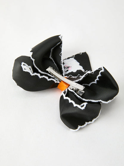 Halloween Ghost Embroidered Black Bow Hairpin