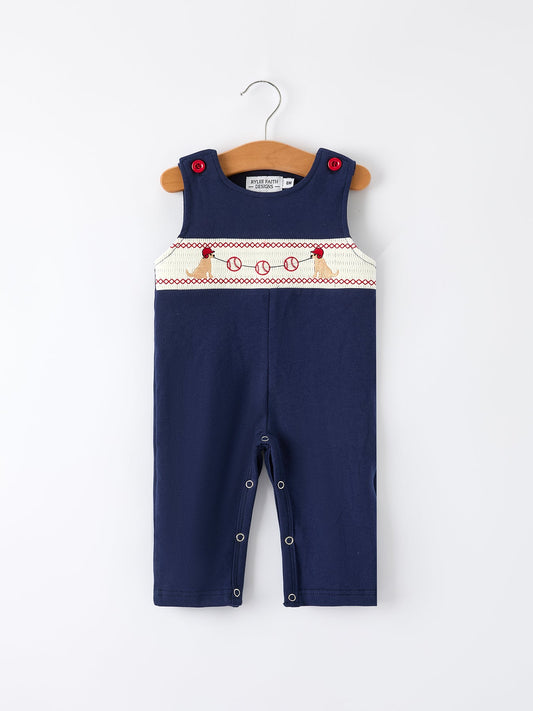 Baby Boys Romper – Dog Baseball Smocking Embroidery Outfit