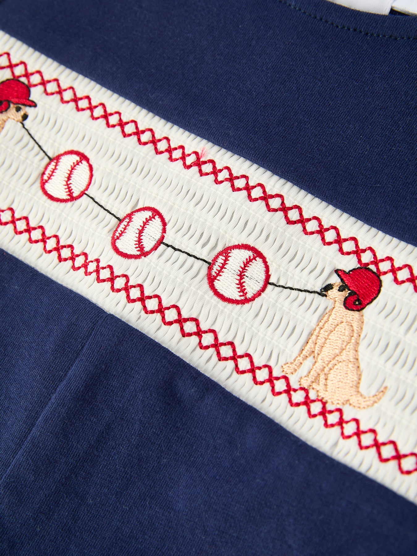 Baby Boys Romper – Dog Baseball Smocking Embroidery Outfit