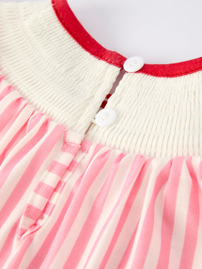 Baby Girls Baseball Embroidery Romper – Pink Stripe Casual Outfit