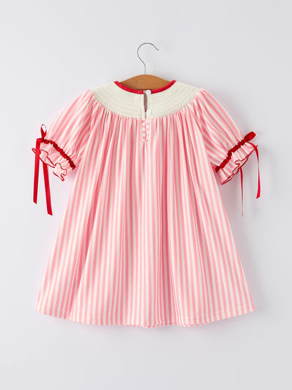 Girls Summer Baseball Embroidery Dress – Pink Stripe Casual Outfit