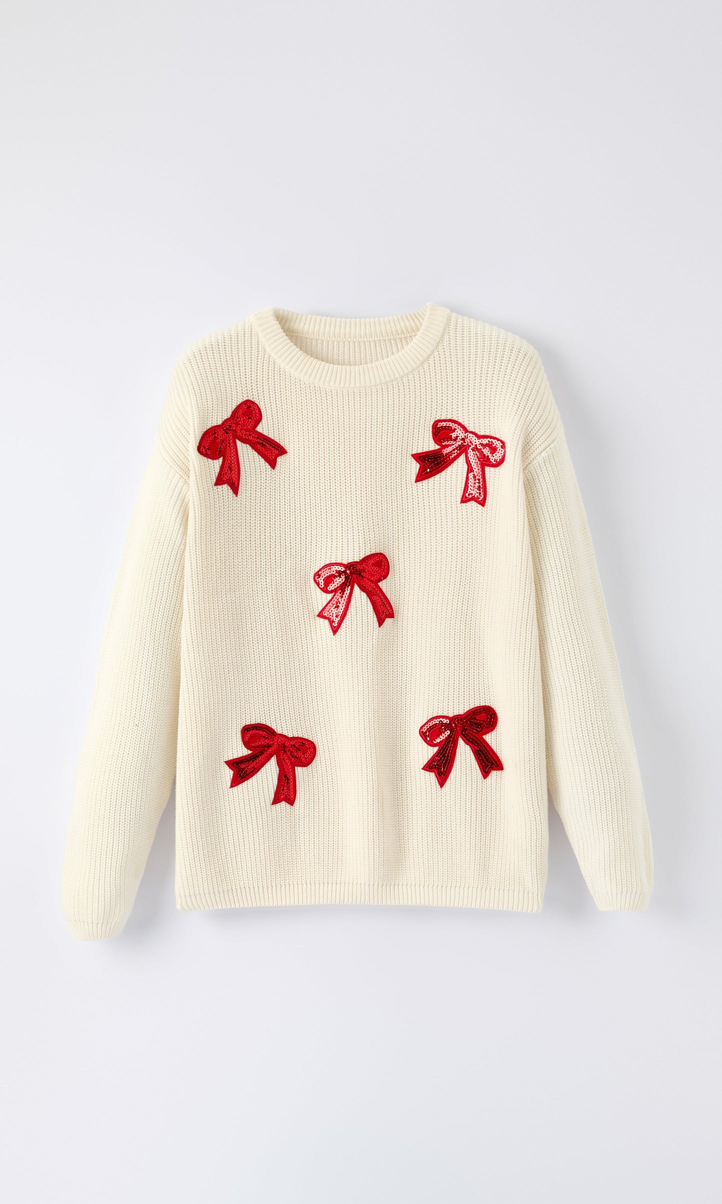 Winter Christmas Girls Bow Sequins Pullover Sweater