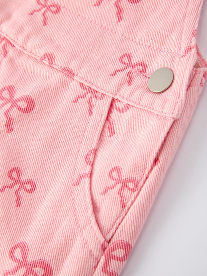 Pink Bow Denim Overall Dress for Girls