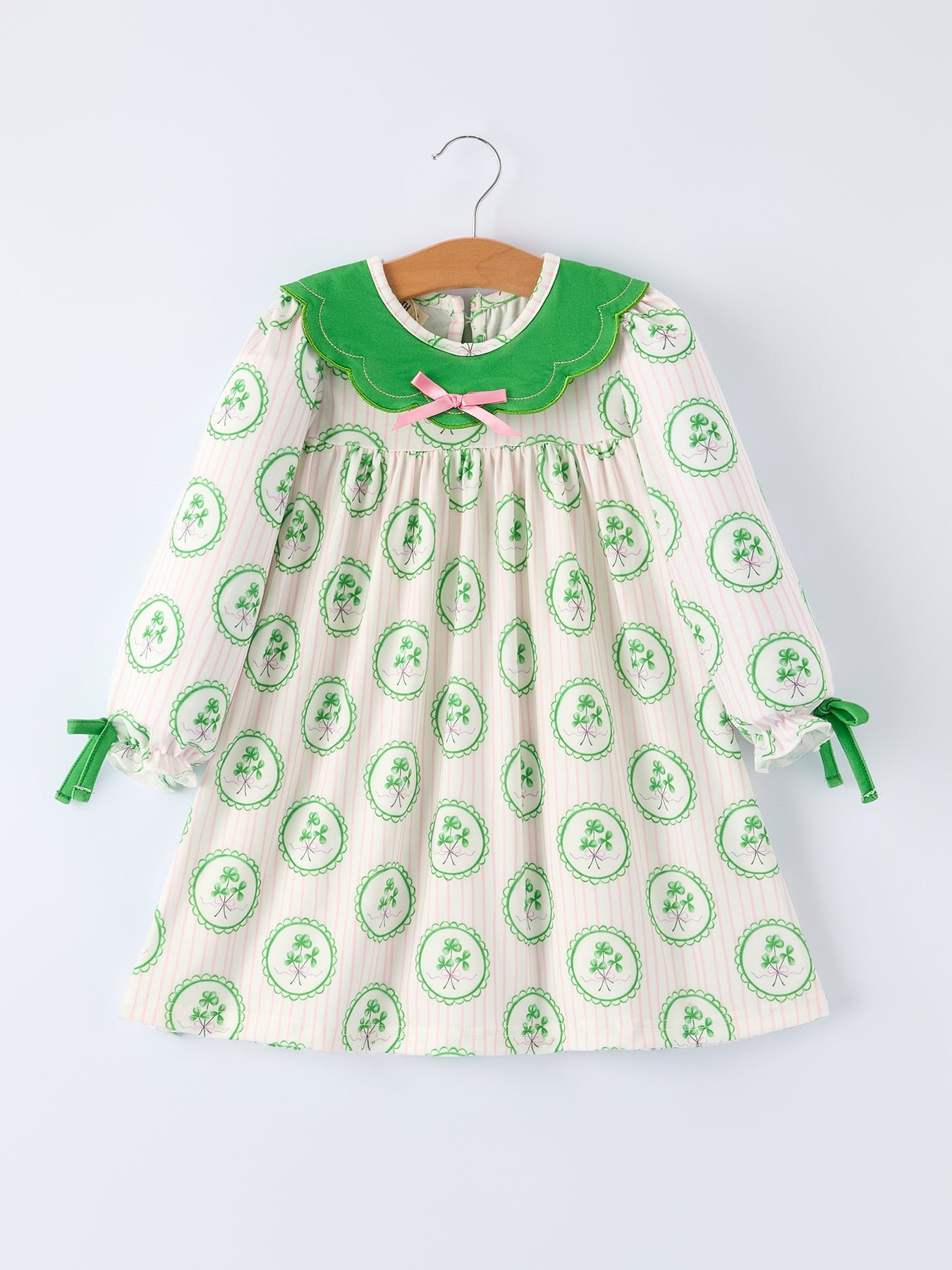 St. Patrick's Day Shamrock Striped Long Sleeve Girl Dress
