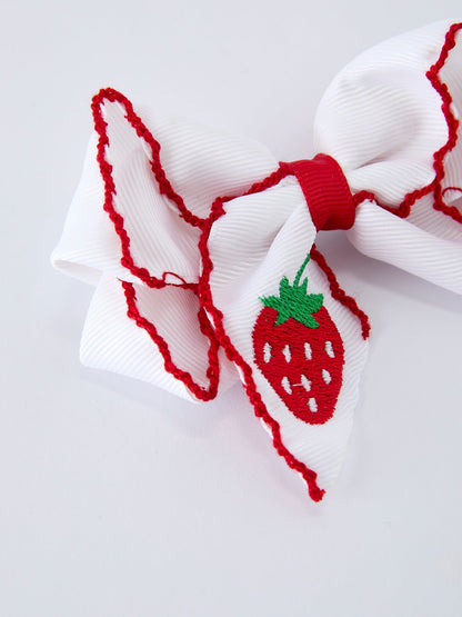 Strawberry Embroidered Girls Hairpin 4 Inches
