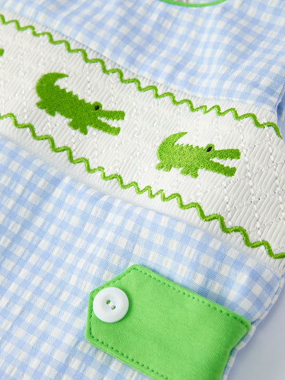 Baby Boys Summer Crocodile Embroidered Smocked Romper