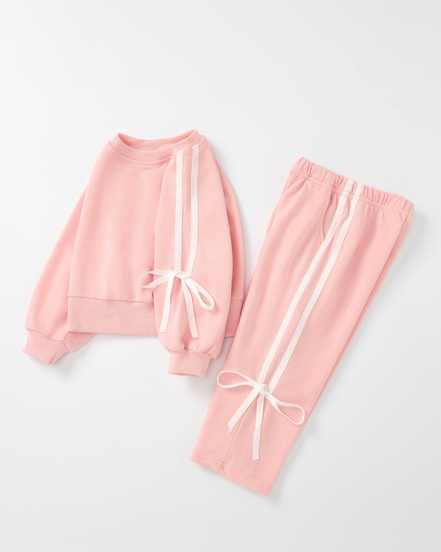 Girls Pink Bow Trim Sweatshirt and Pants Set