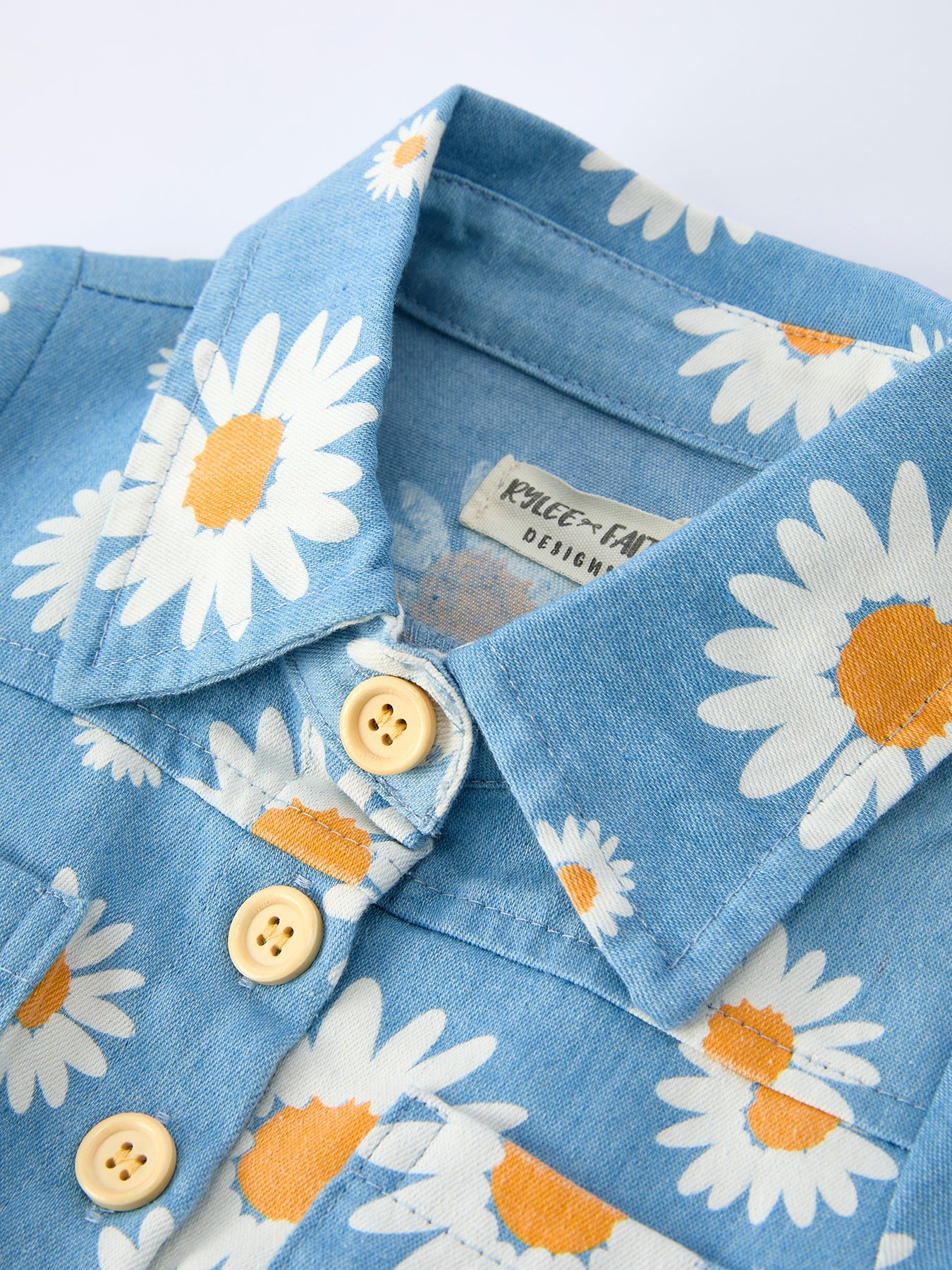 Spring Daisy Print Girls Blue Denim Jumpsuit