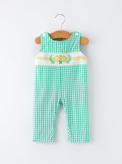 Pickle Ball Embroidered Smocked Green Baby Boys Romper