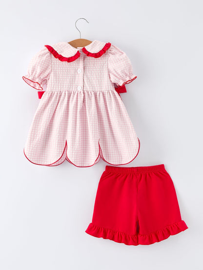 Girls' Plaid Smocked Strawberry Applique Shorts Set