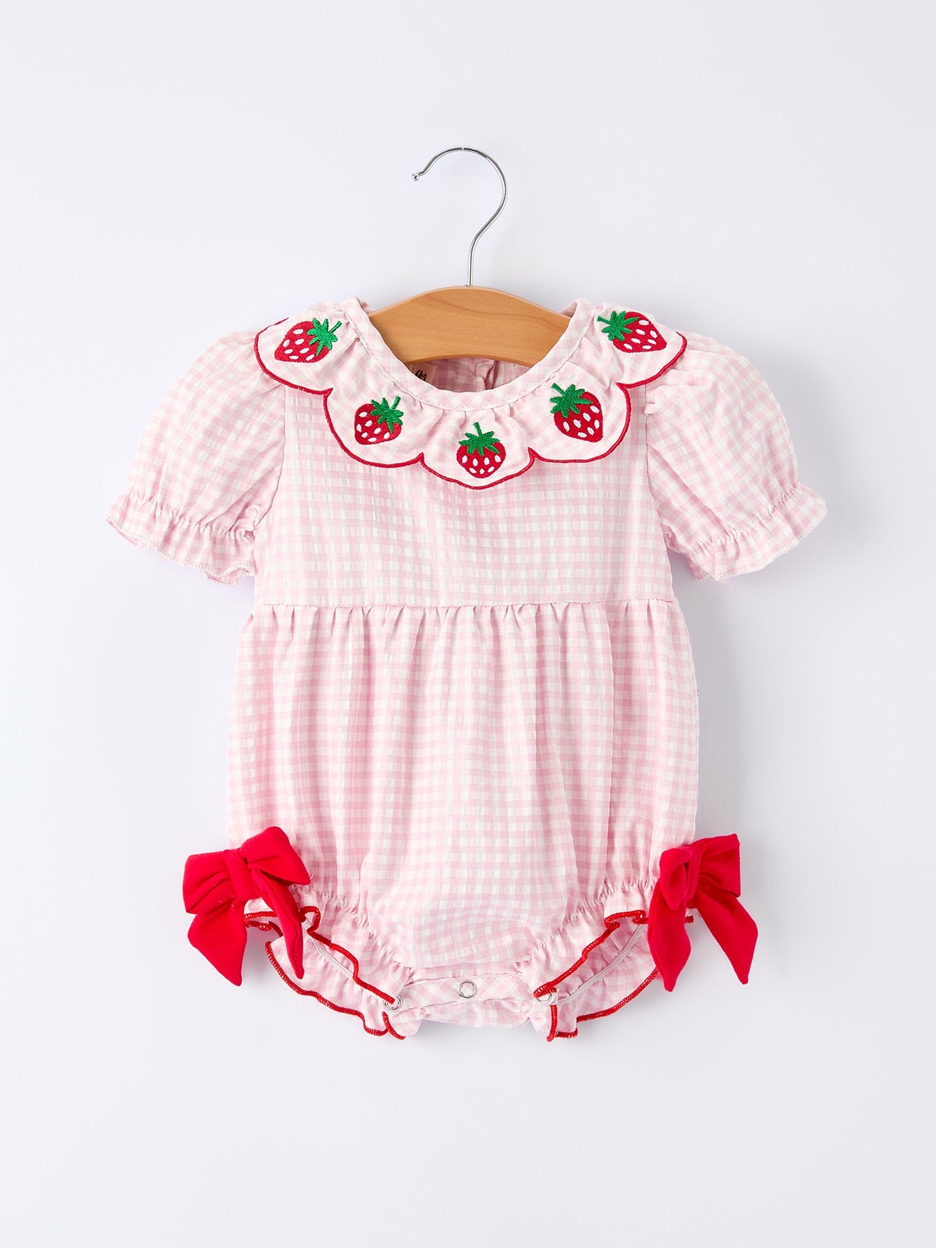 Baby Girls' Plaid Smocked Strawberry Applique Romper