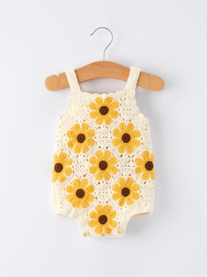 Summer Sunflower Baby Crochet Romper