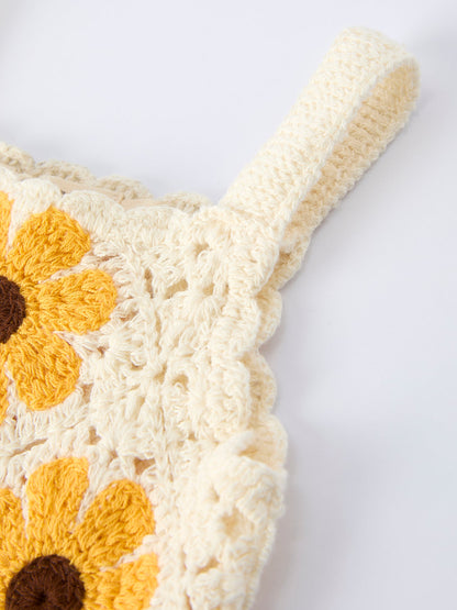 Summer Sunflower Baby Crochet Romper