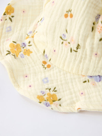 Muslin Floral Smocked Baby Romper with Matching Hat