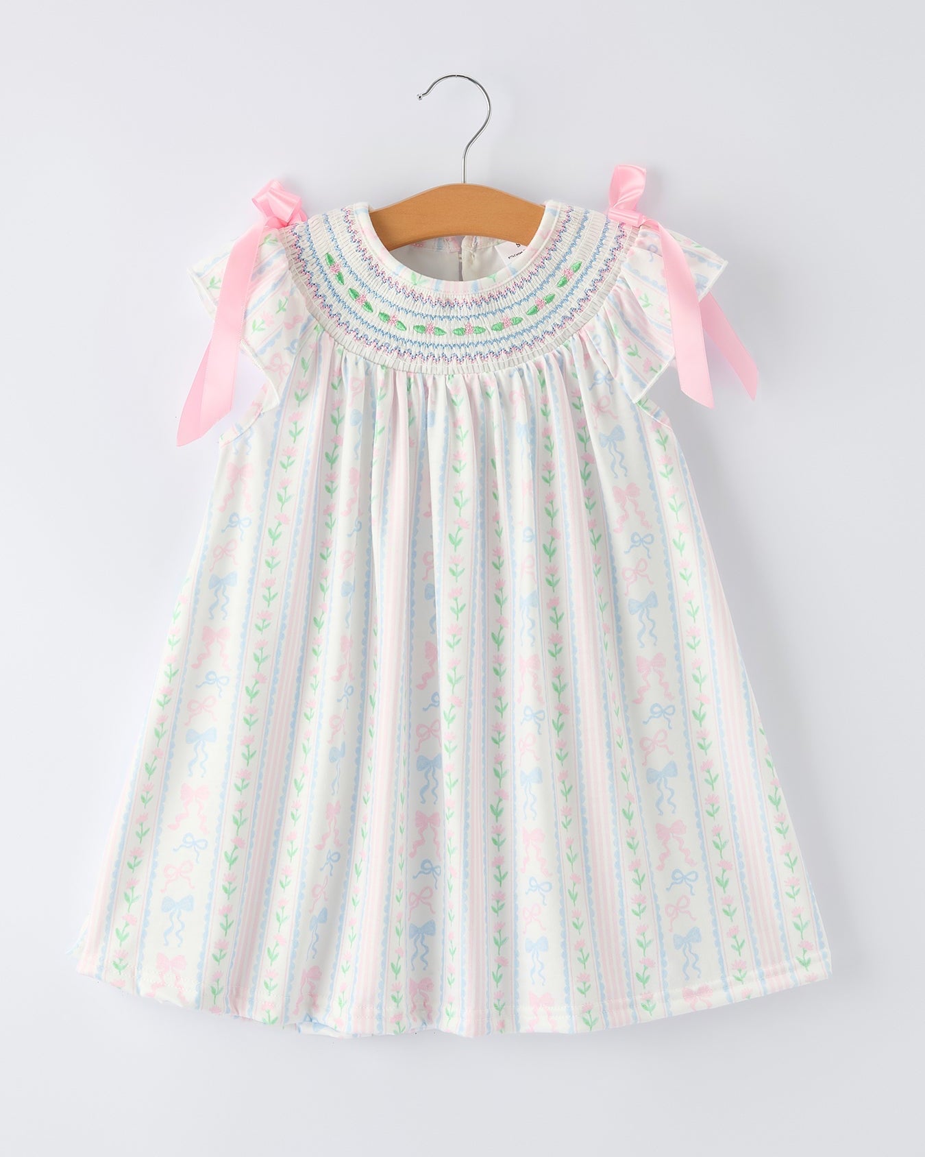Girl Bow Stripe Smocked Dress