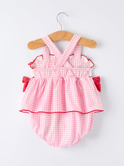 4th of July Plaid Girls Romper Bow Ruffle