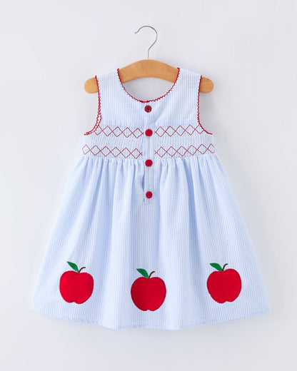 Girls Back To School Apple Twirl Dress Smocked
