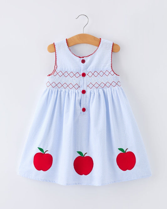 Girls Back To School Apple Twirl Dress Smocked