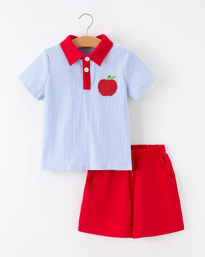 Boys Back To School Apple Polo Short Set