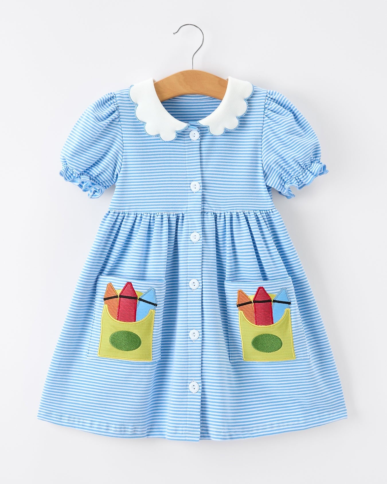 Girls Back To School Pencil Dress Petals Collar Pocket Applique