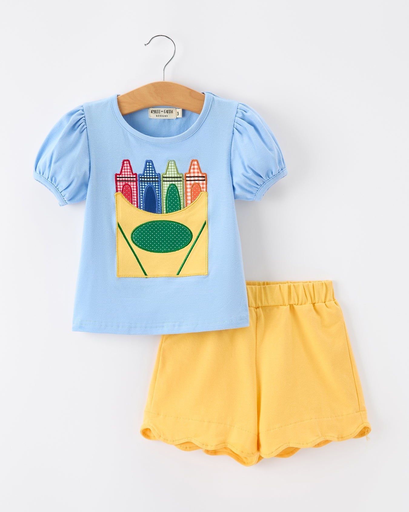 Girls Back To School Crayon Applique Top Shorts Set