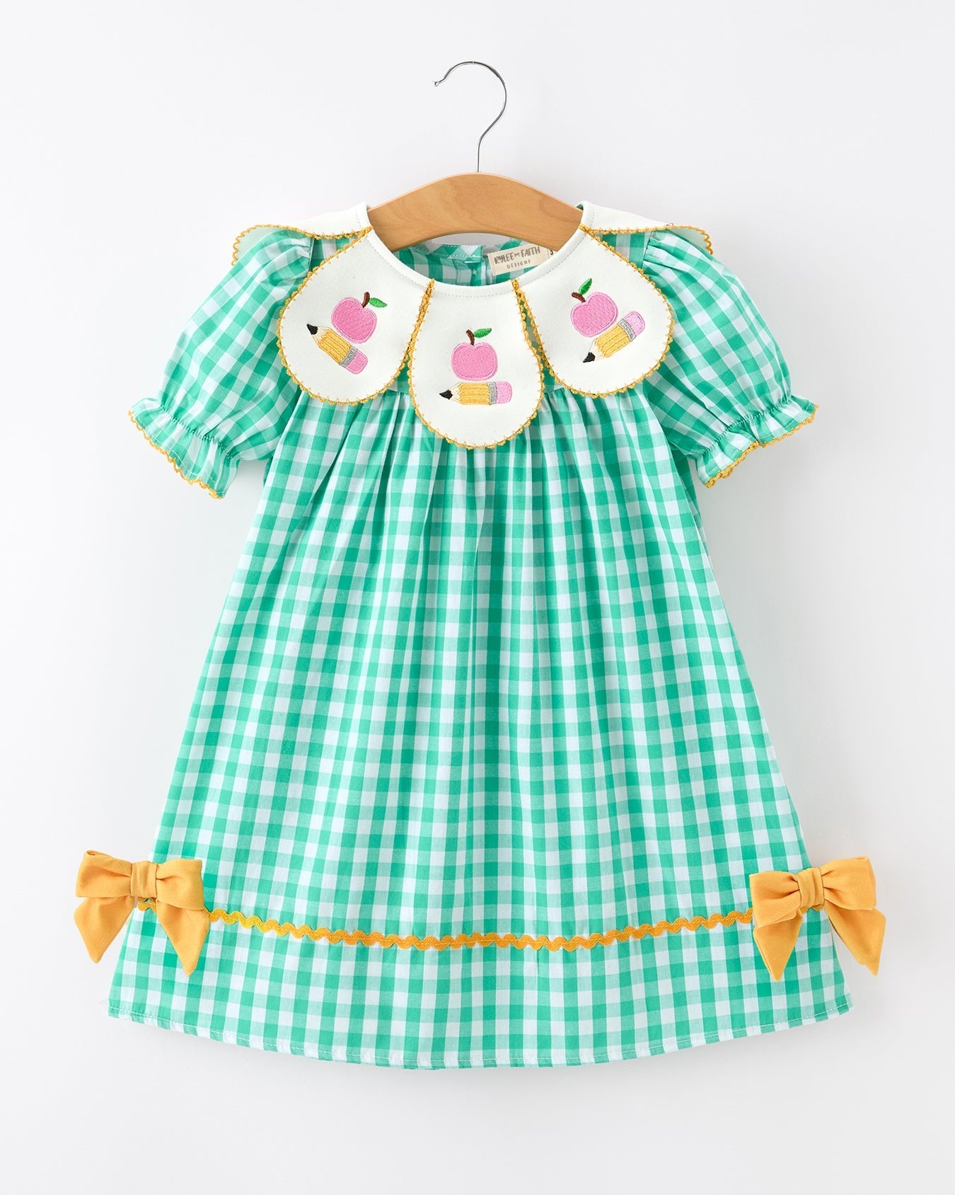 Back to School Apple Pencil Applique Girls Dress Petals Collar