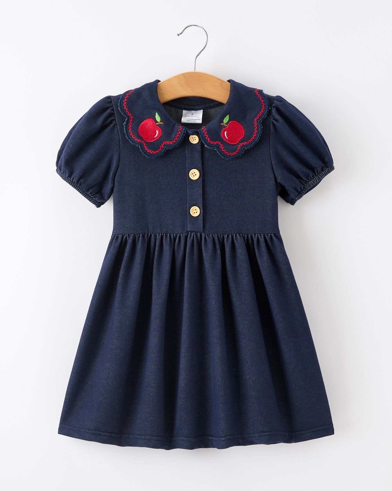 Back to School Apple Applique Girls Dress Petals Collar